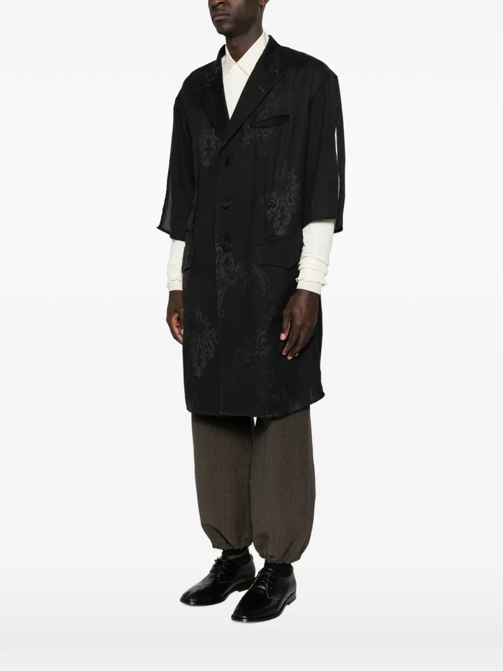 Yohji Yamamoto jacquard short-sleeve coat Zwart