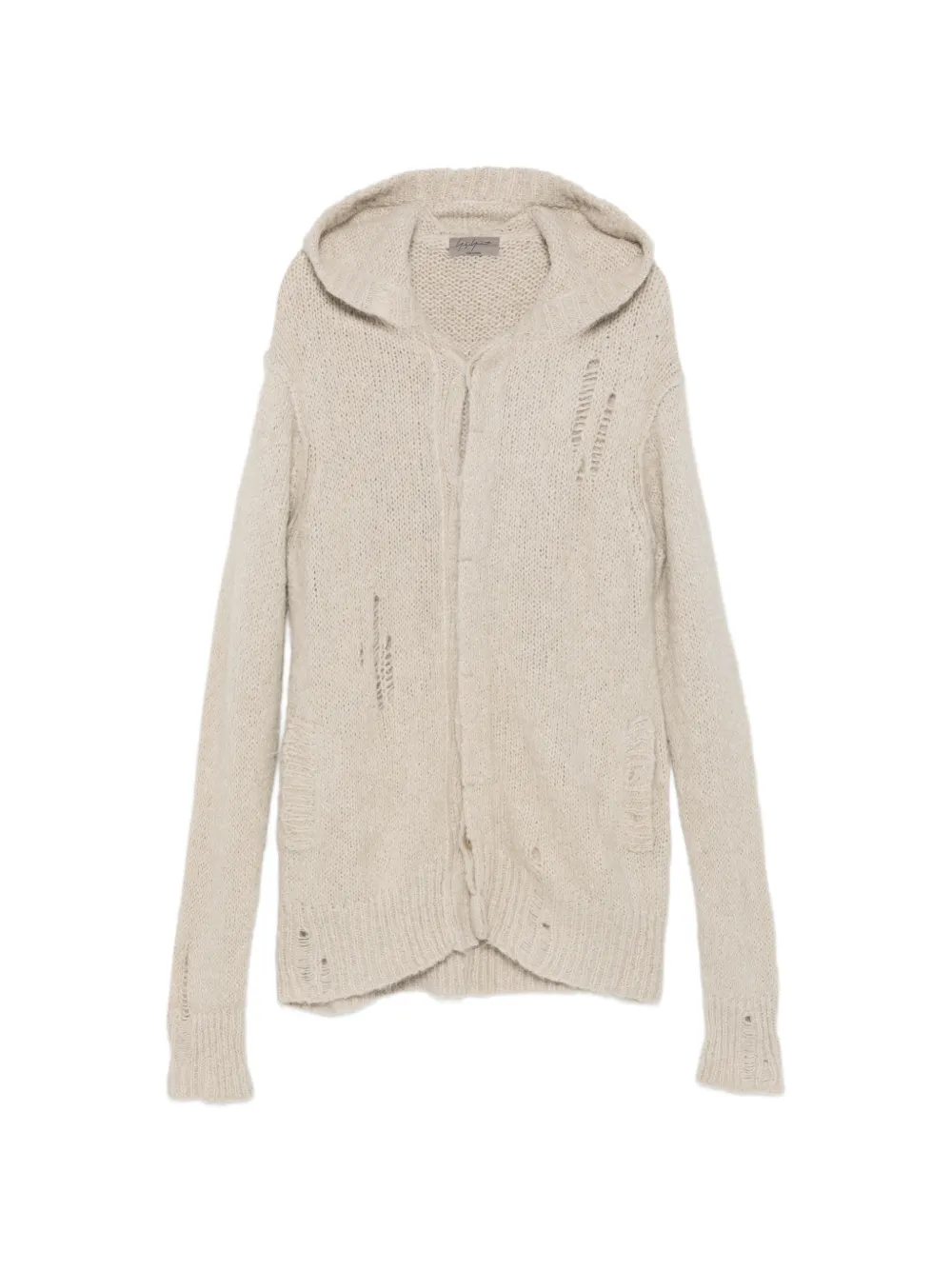 Yohji Yamamoto distressed hooded cardigan - Neutrals