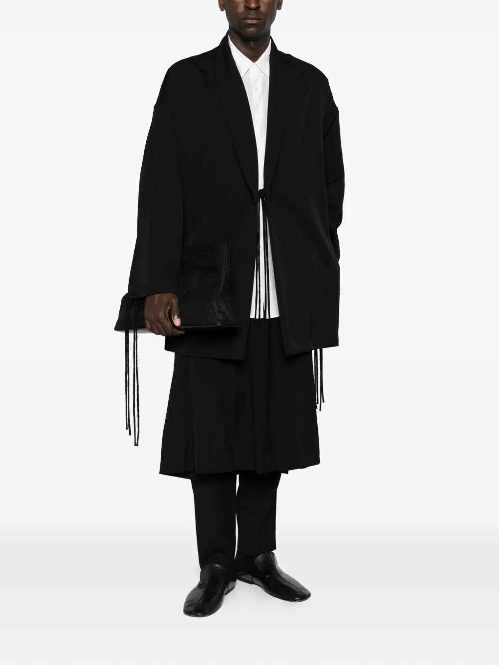 Yohji Yamamoto tie-fastening slit-sleeve jacket Zwart