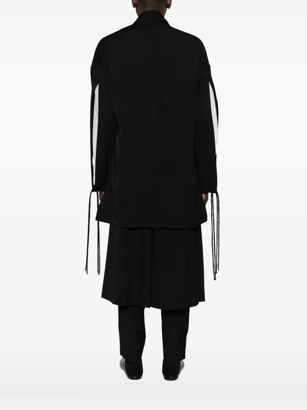 Yohji Yamamoto tie-fastening slit-sleeve jacket Zwart