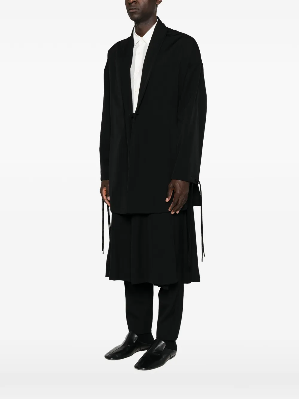 Yohji Yamamoto tie-fastening slit-sleeve jacket Zwart