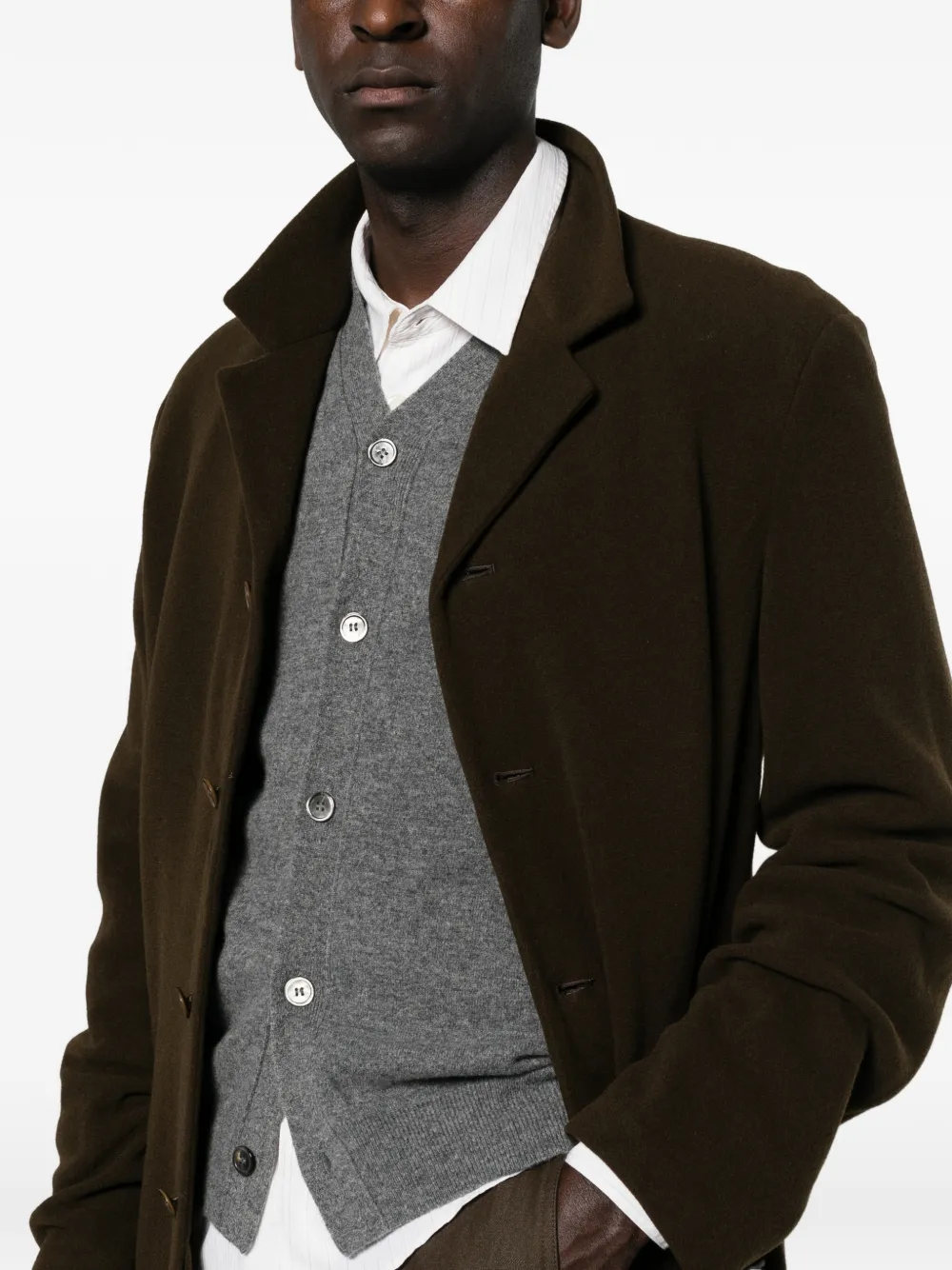 Yohji Yamamoto single-breasted notched-lapels coat Bruin