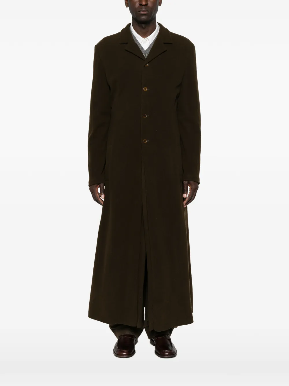 Yohji Yamamoto single-breasted notched-lapels coat Bruin
