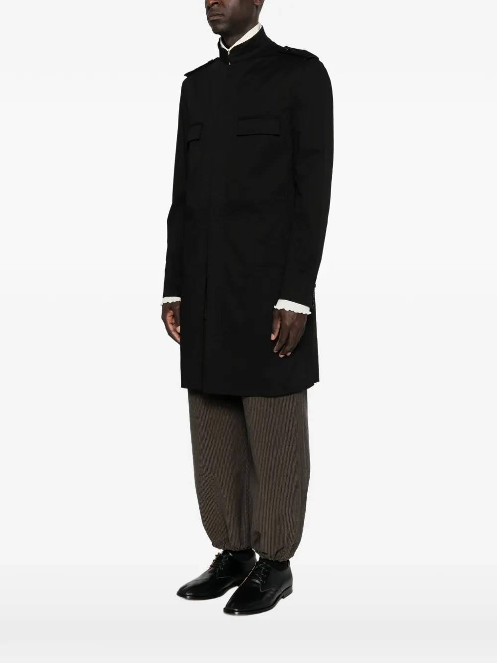 Yohji Yamamoto epaulette-detail high-neck jacket Zwart