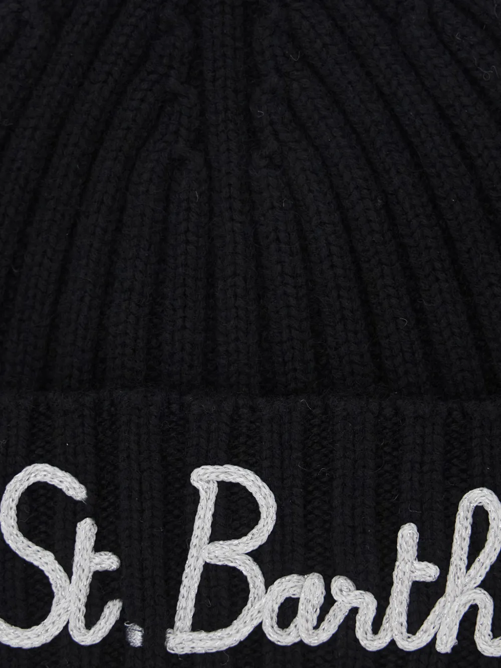 MC2 Saint Barth Kids logo-embroidered ribbed beanie hat Zwart