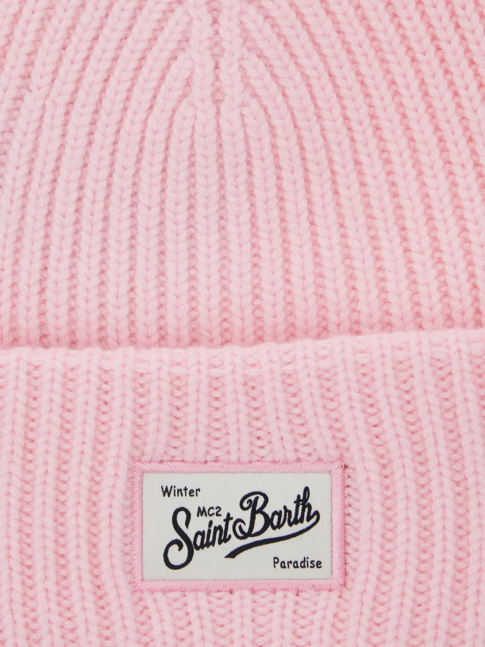 MC2 Saint Barth Kids Ribgebreide muts met logo-patch Roze