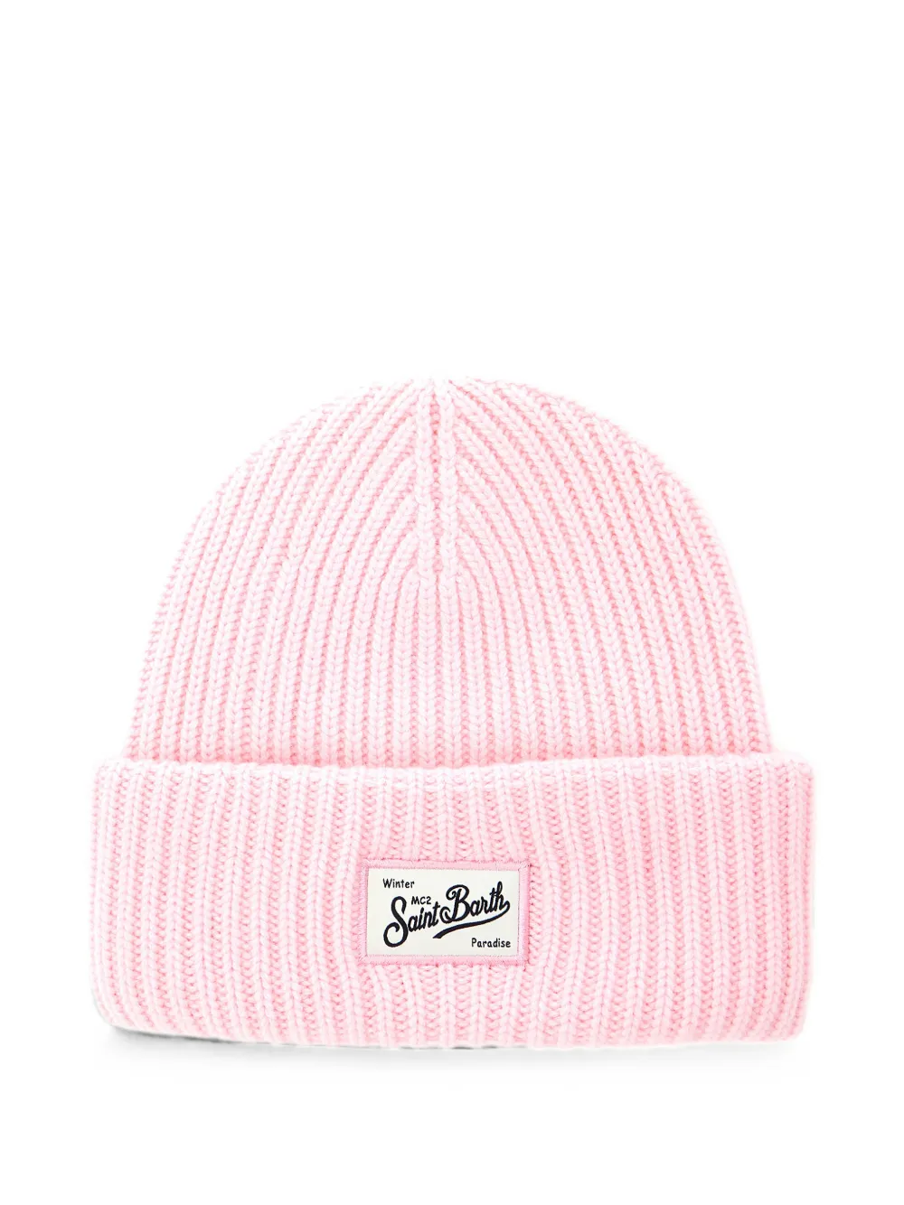 MC2 Saint Barth Kids Ribgebreide muts met logo-patch Roze