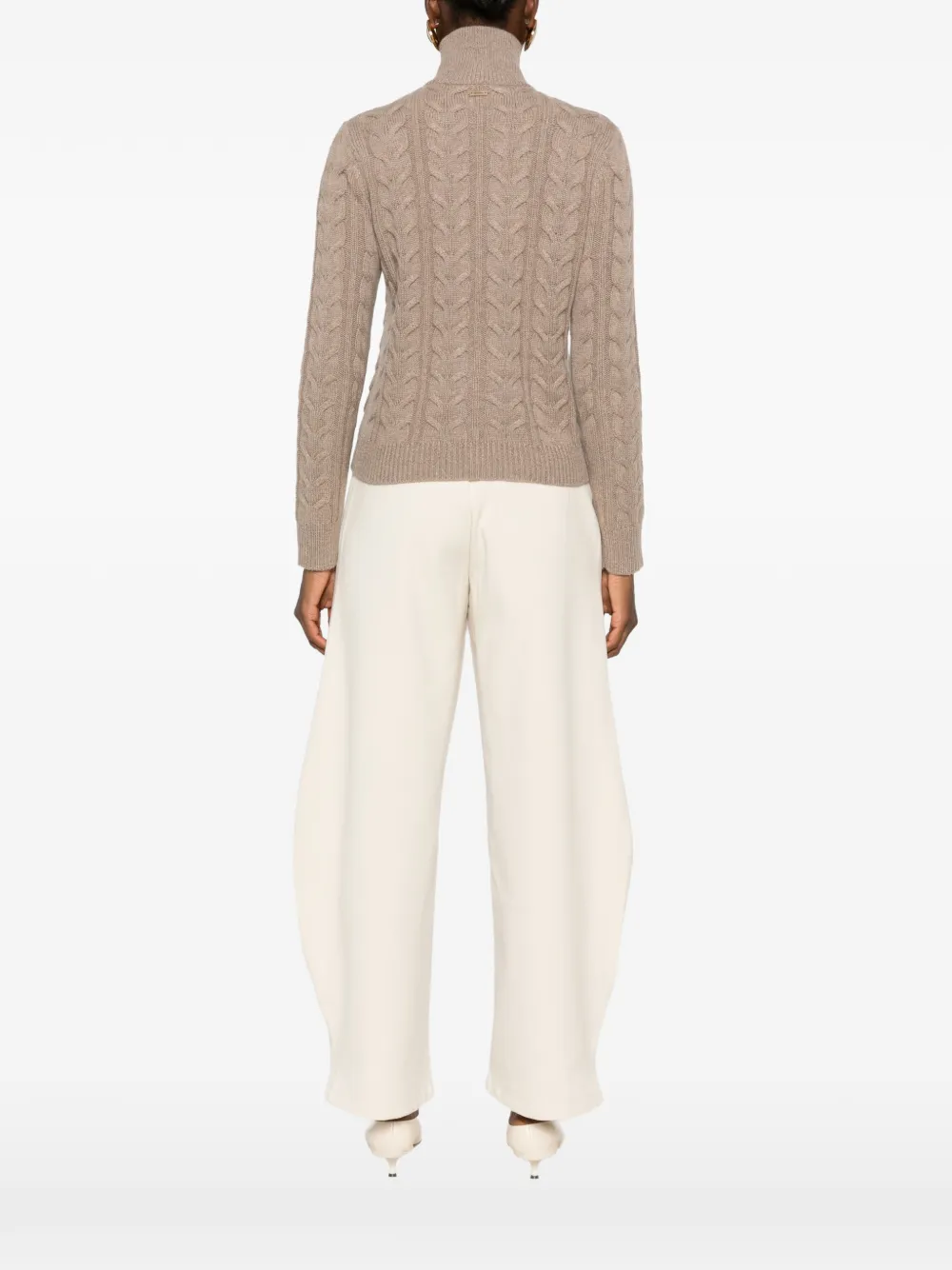 Max Mara Libero kabelgebreide trui met kwartrits Bruin