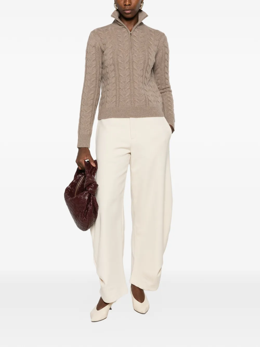Max Mara Libero kabelgebreide trui met kwartrits Bruin