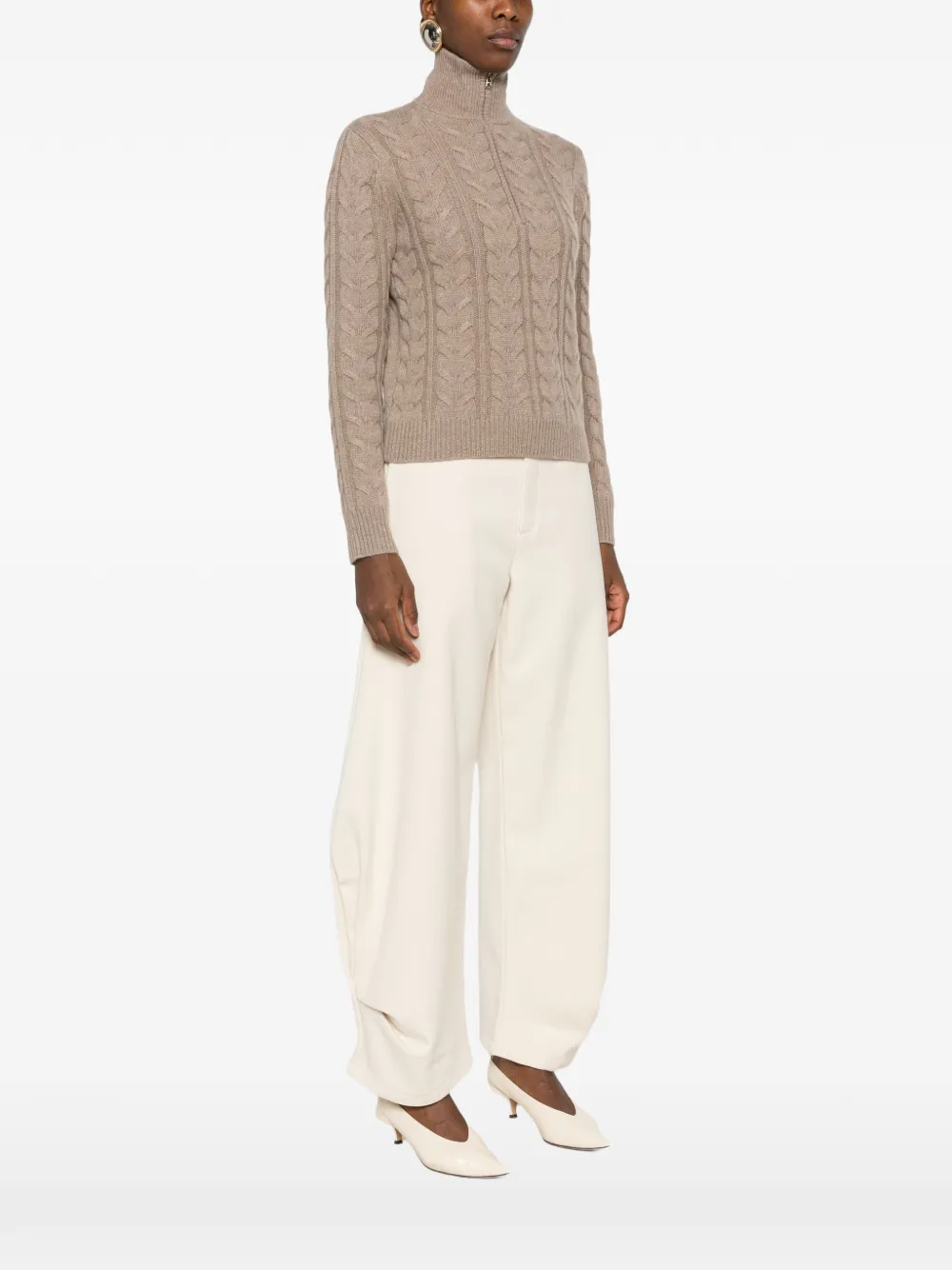 Max Mara Libero kabelgebreide trui met kwartrits Bruin
