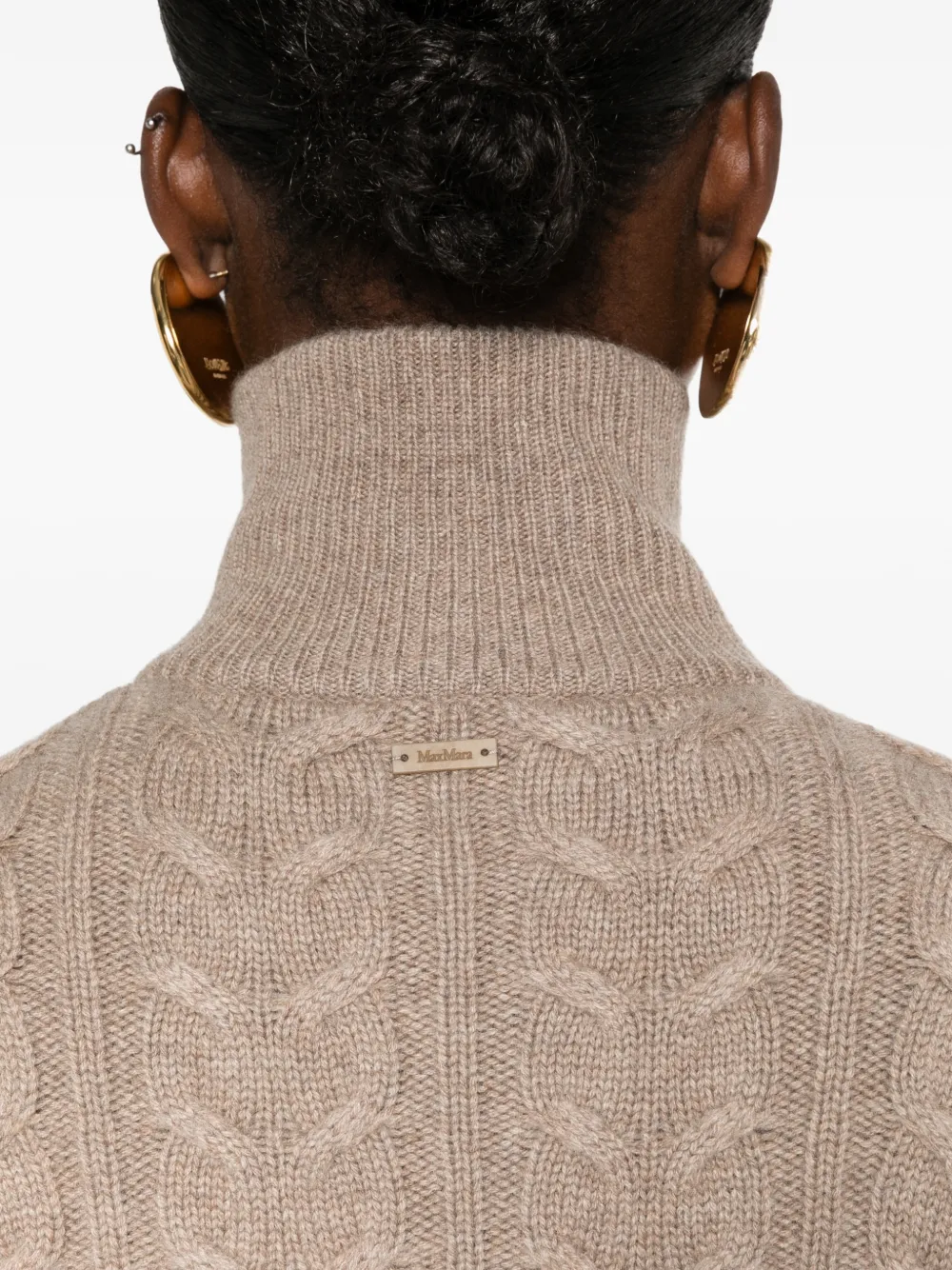 Max Mara Libero kabelgebreide trui met kwartrits Bruin