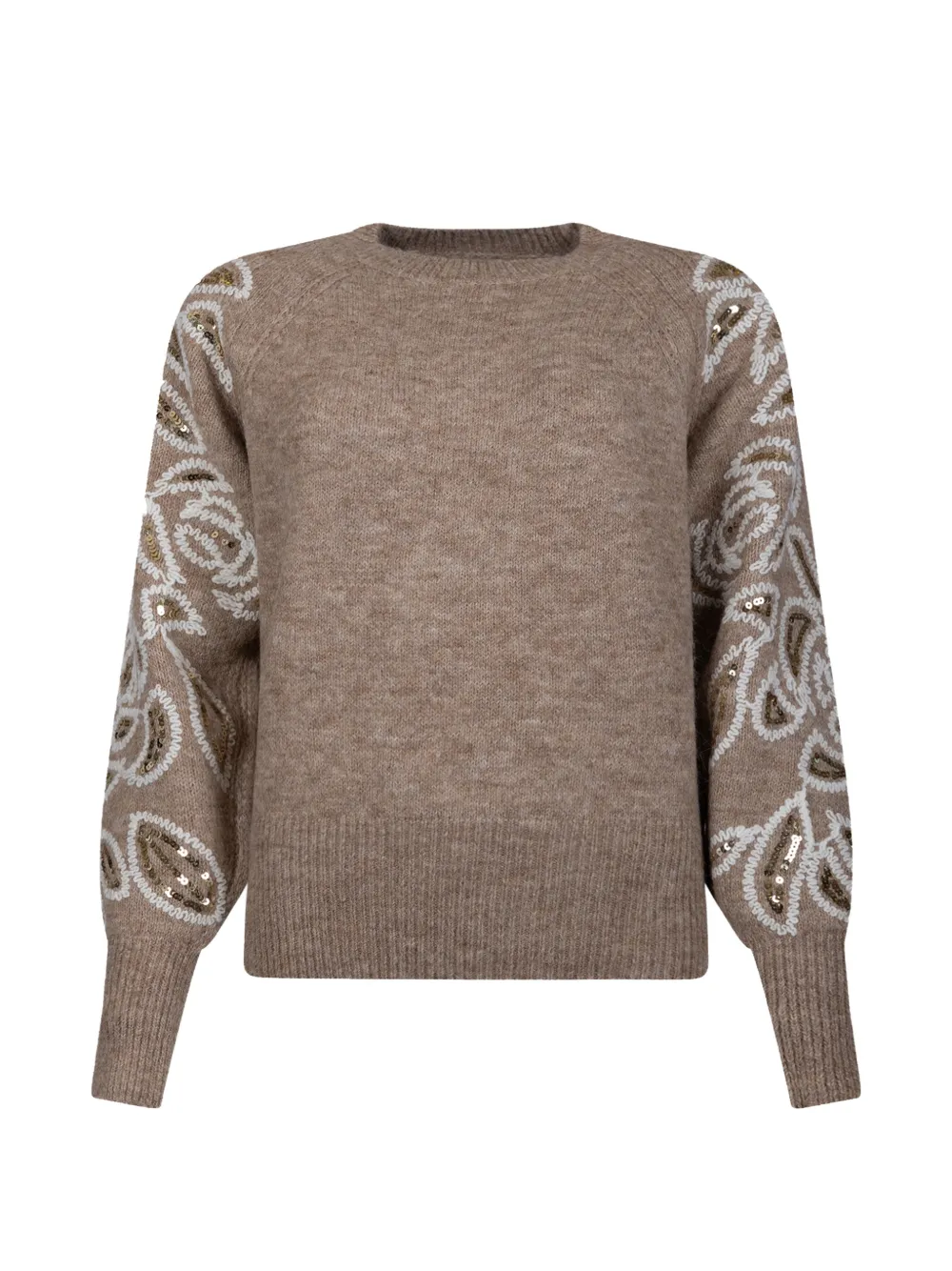 Derhy Sequin-embellished Embroidered Sweater In Brown
