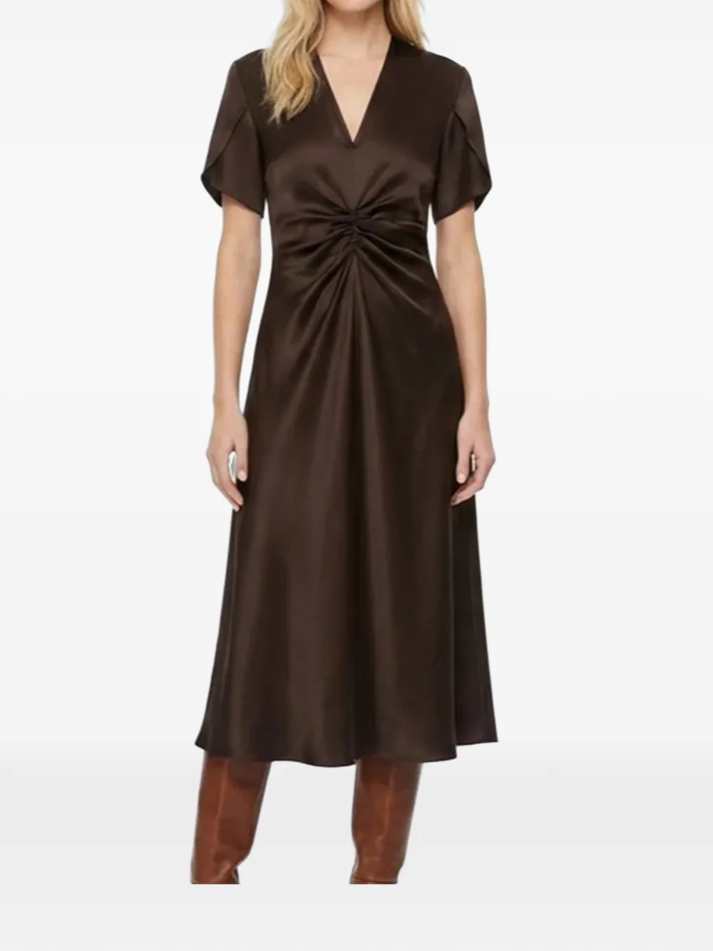 Derhy Satin-finish Dress In Brown