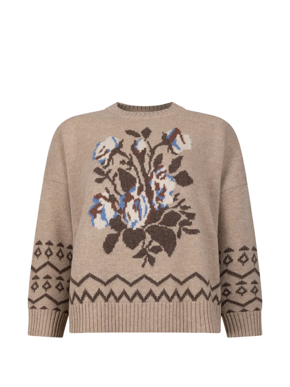 Weekend Max Mara WKDPAVIDI floral-intarsia drop-shoulder sweater - Tons neutres Weekend Max Mara WKDPAVIDI floral-intarsia drop-shoulder sweater - Tons neutres