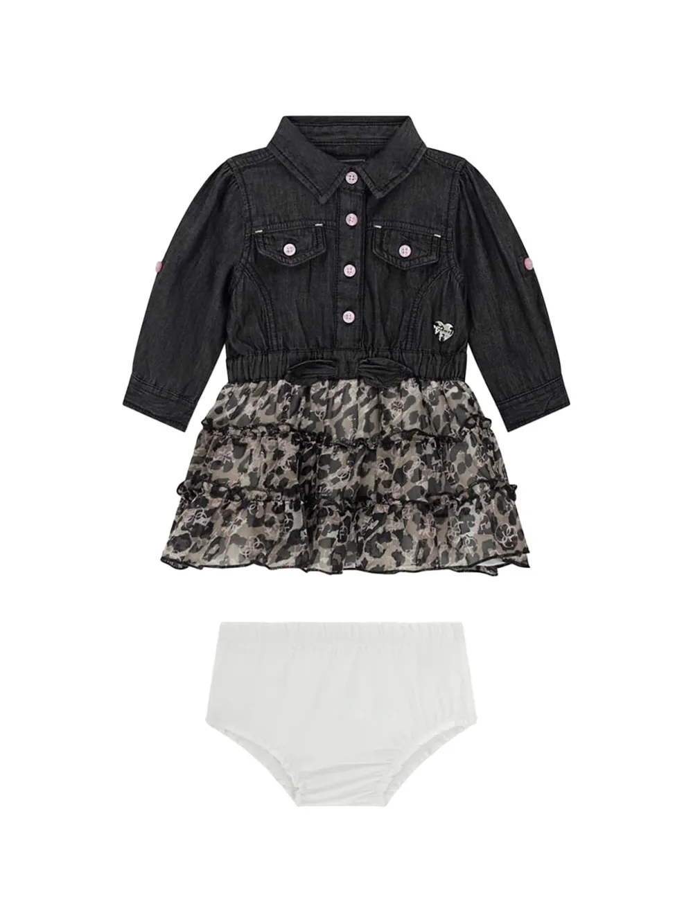 guess kids Abito leopardato a strati - Nero