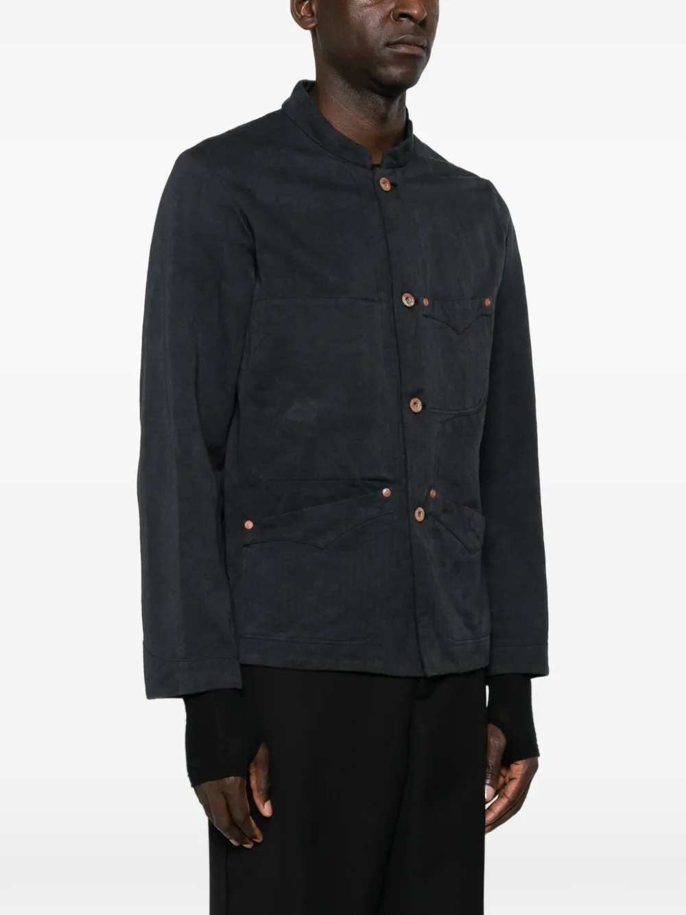 LOÏS DIONISIO Shirtjack met visgraat-patroon en knopen Blauw