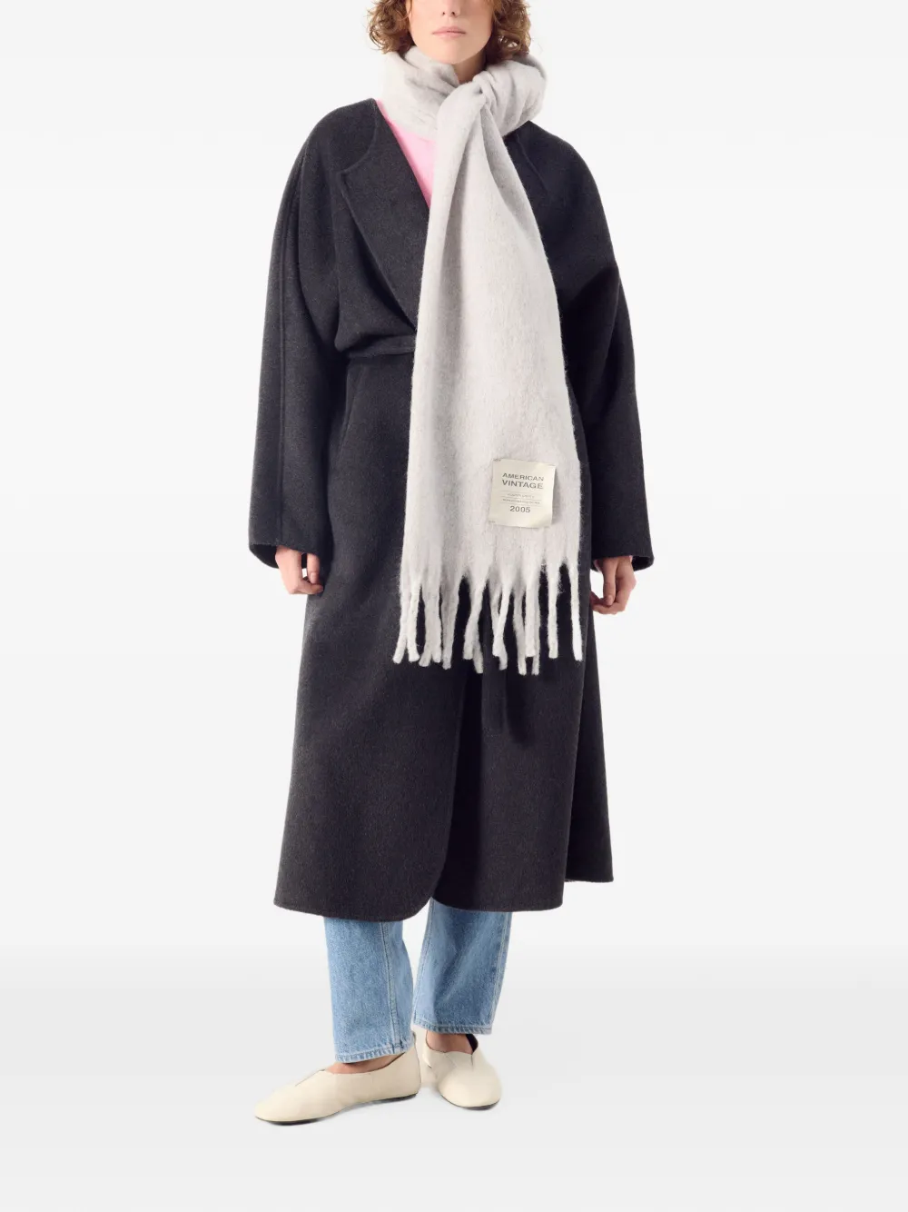 American Vintage Zinaco fringed scarf Grijs