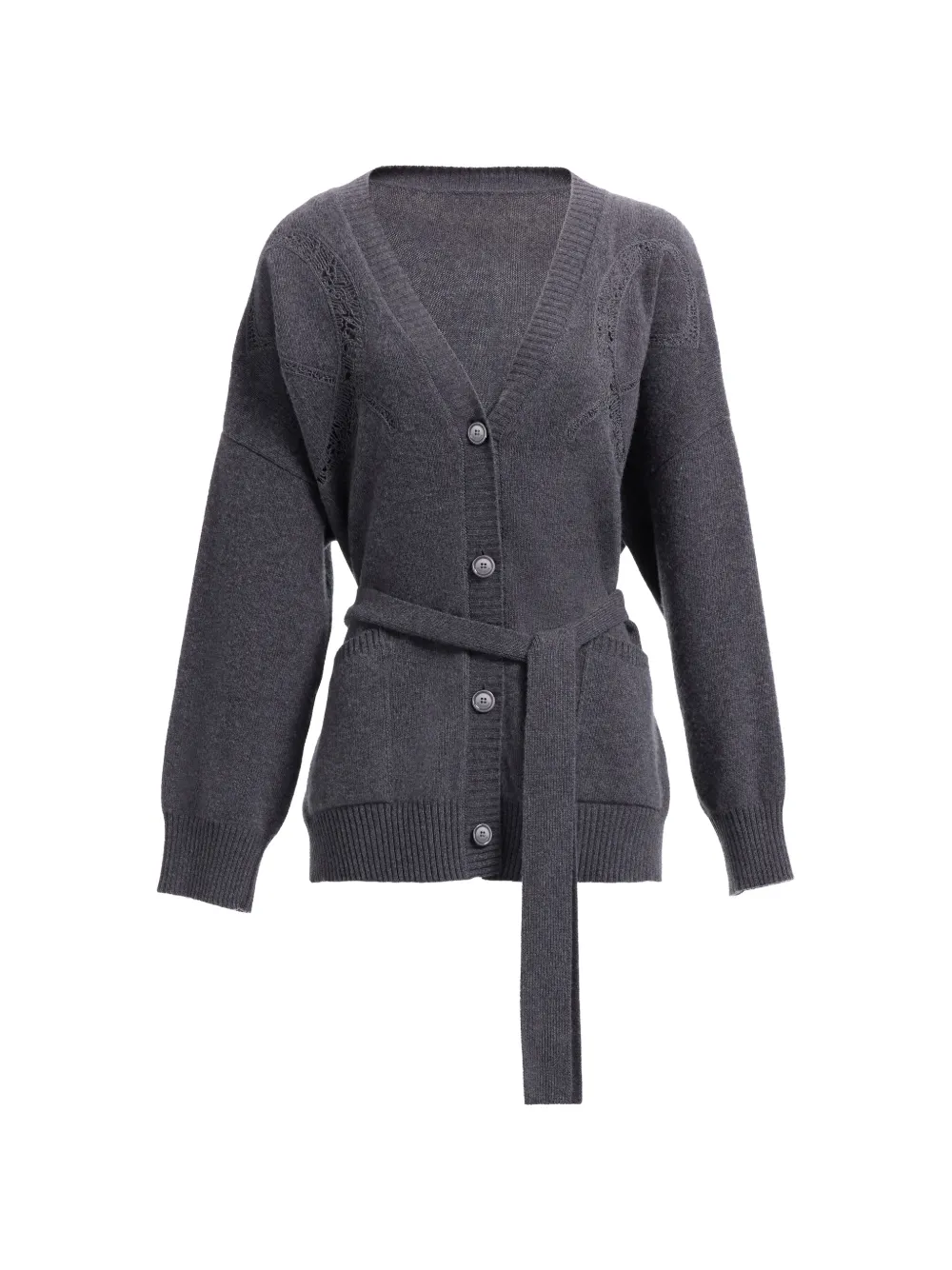 Elie Saab lace-panel belted cardigan