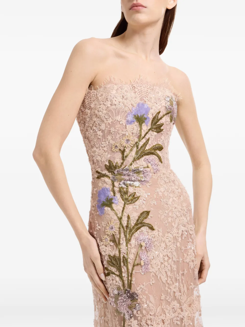 Elie Saab bead-embroidered lace maxi dress Beige