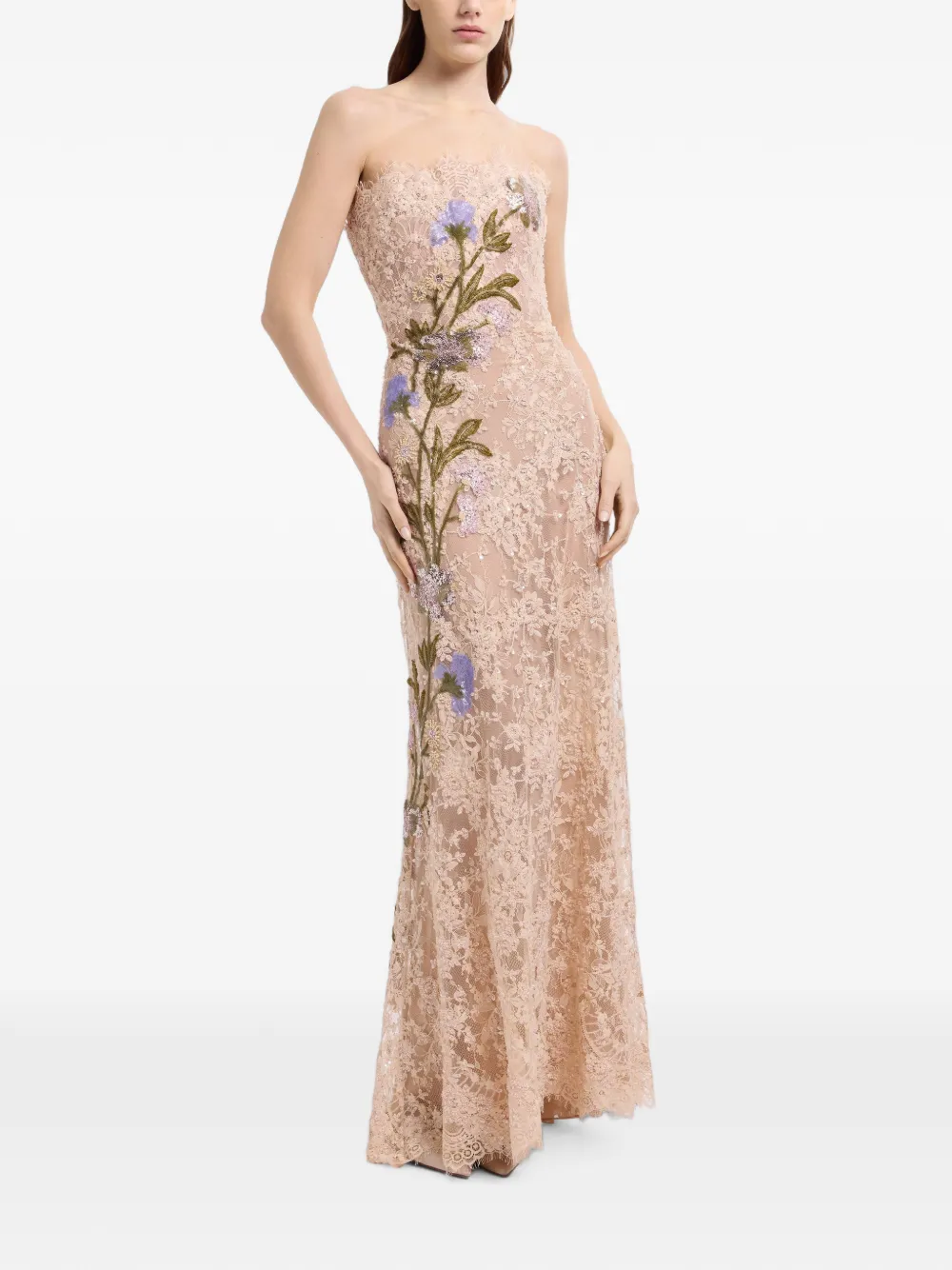 Elie Saab bead-embroidered lace maxi dress Beige