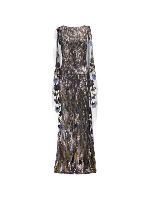 Elie Saab sequin-embellished cape-sleeve maxi dress