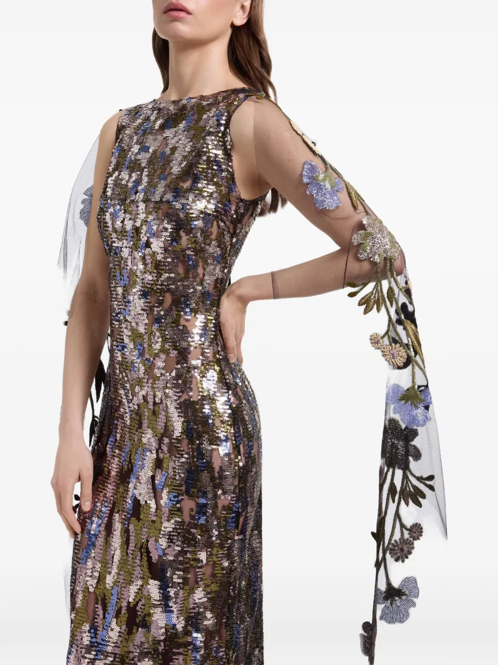 Elie Saab Maxi-jurk verfraaid met pailletten Grijs