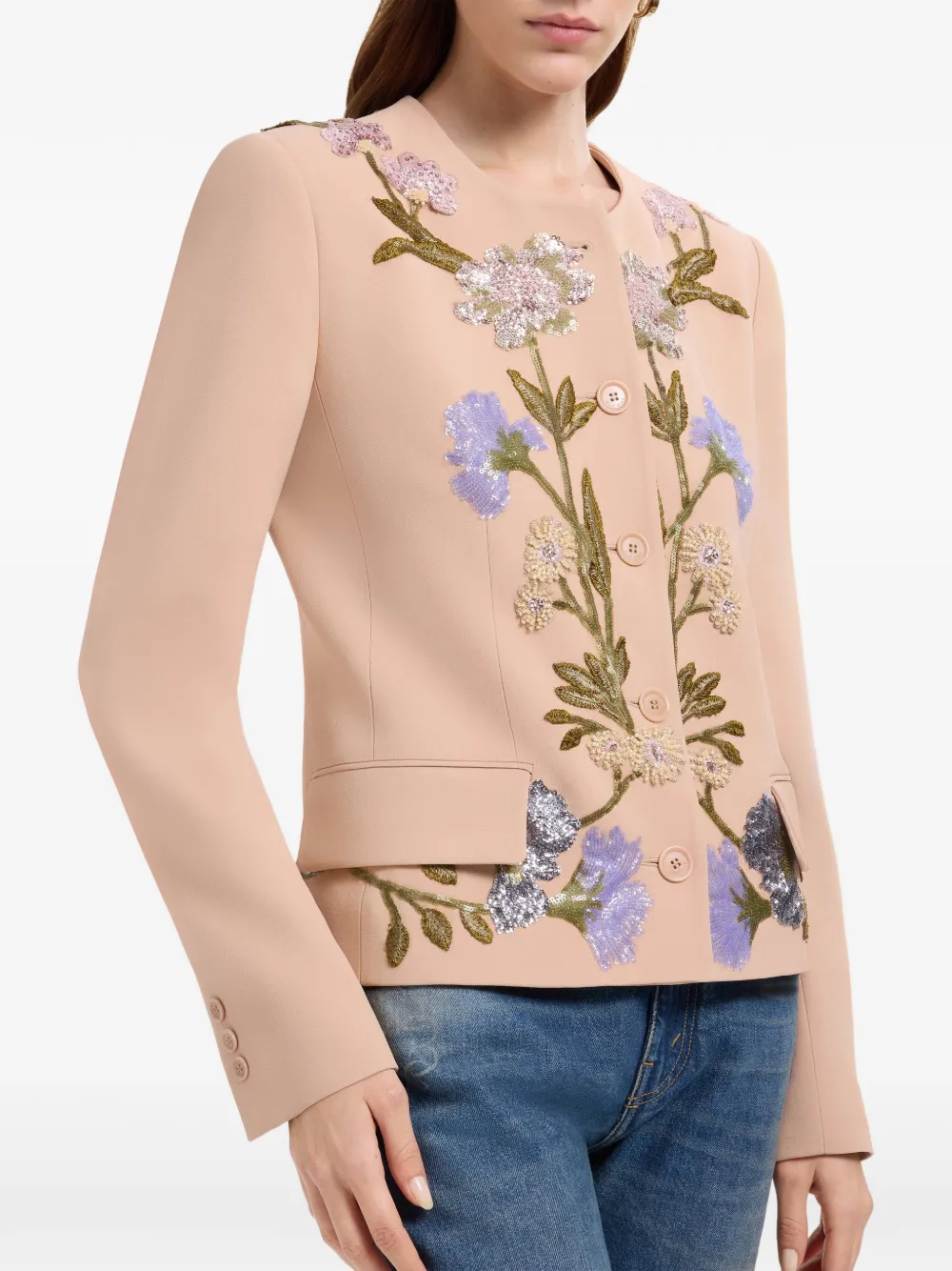 Elie Saab Jack met geborduurde bloemen en pailletten Beige