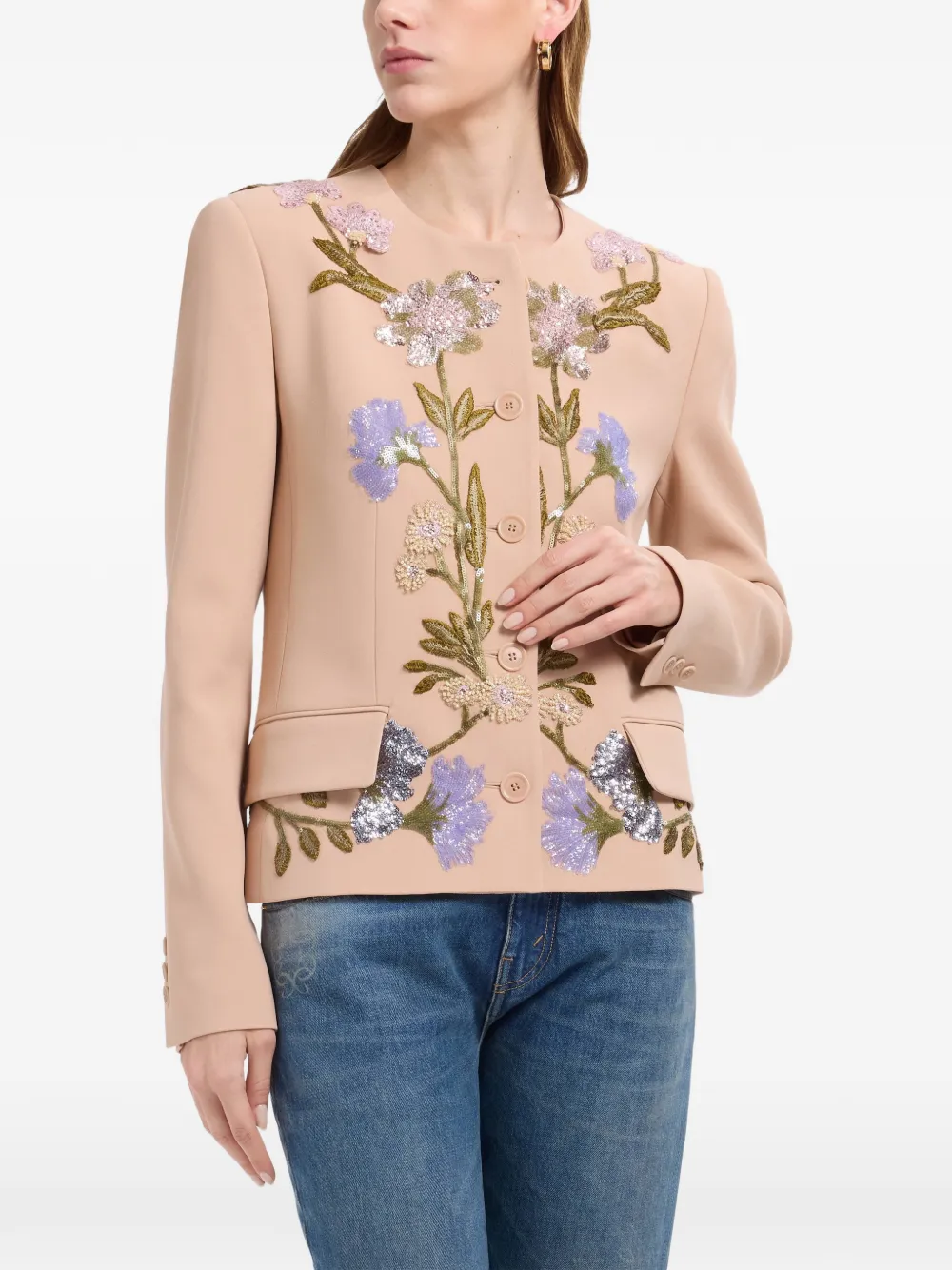 Elie Saab Jack met geborduurde bloemen en pailletten Beige
