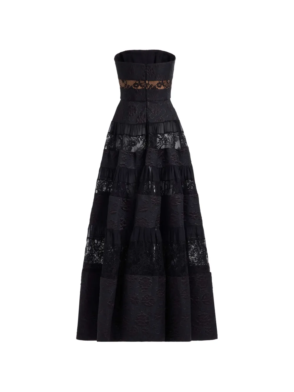 Elie Saab Maxi-jurk met vlakken van brokaatkant Zwart