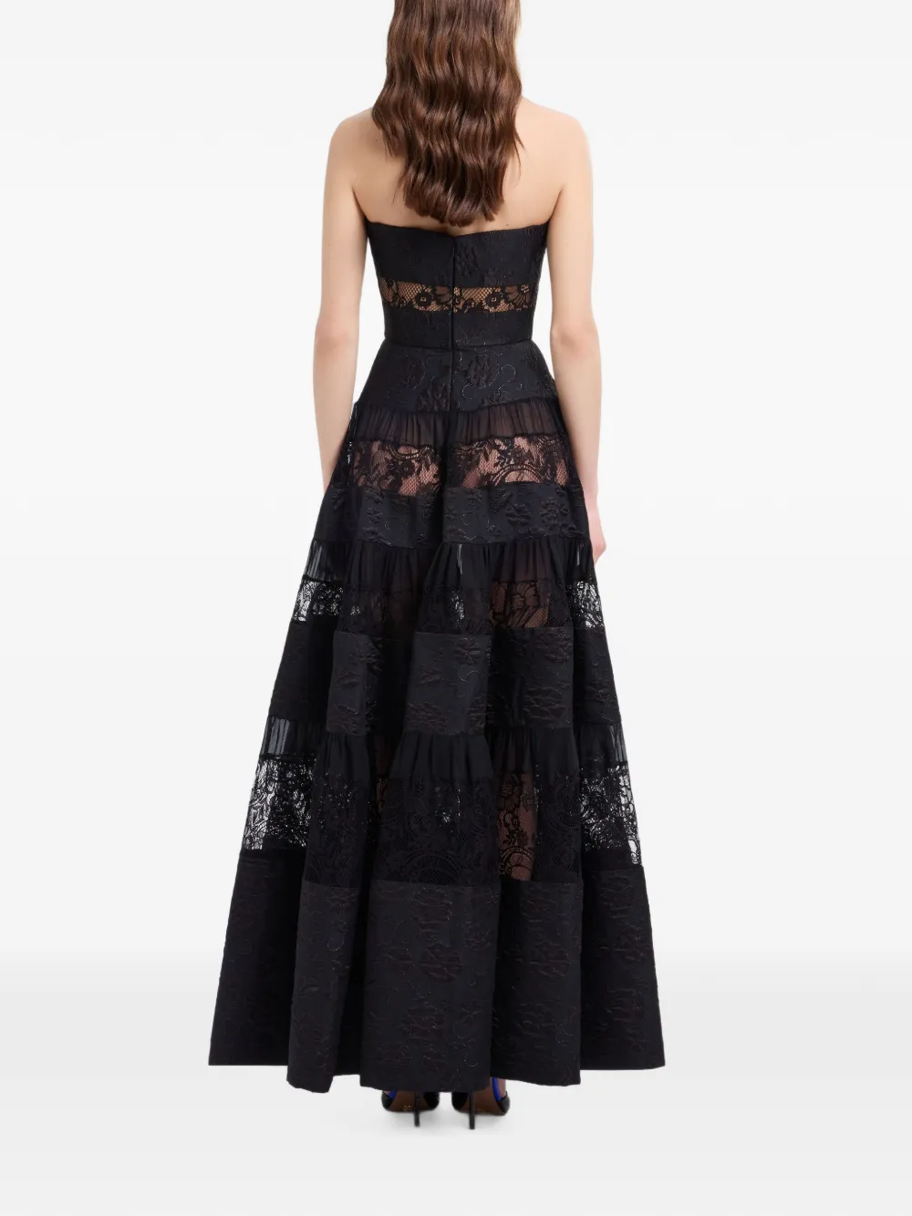 Elie Saab Maxi-jurk met vlakken van brokaatkant Zwart