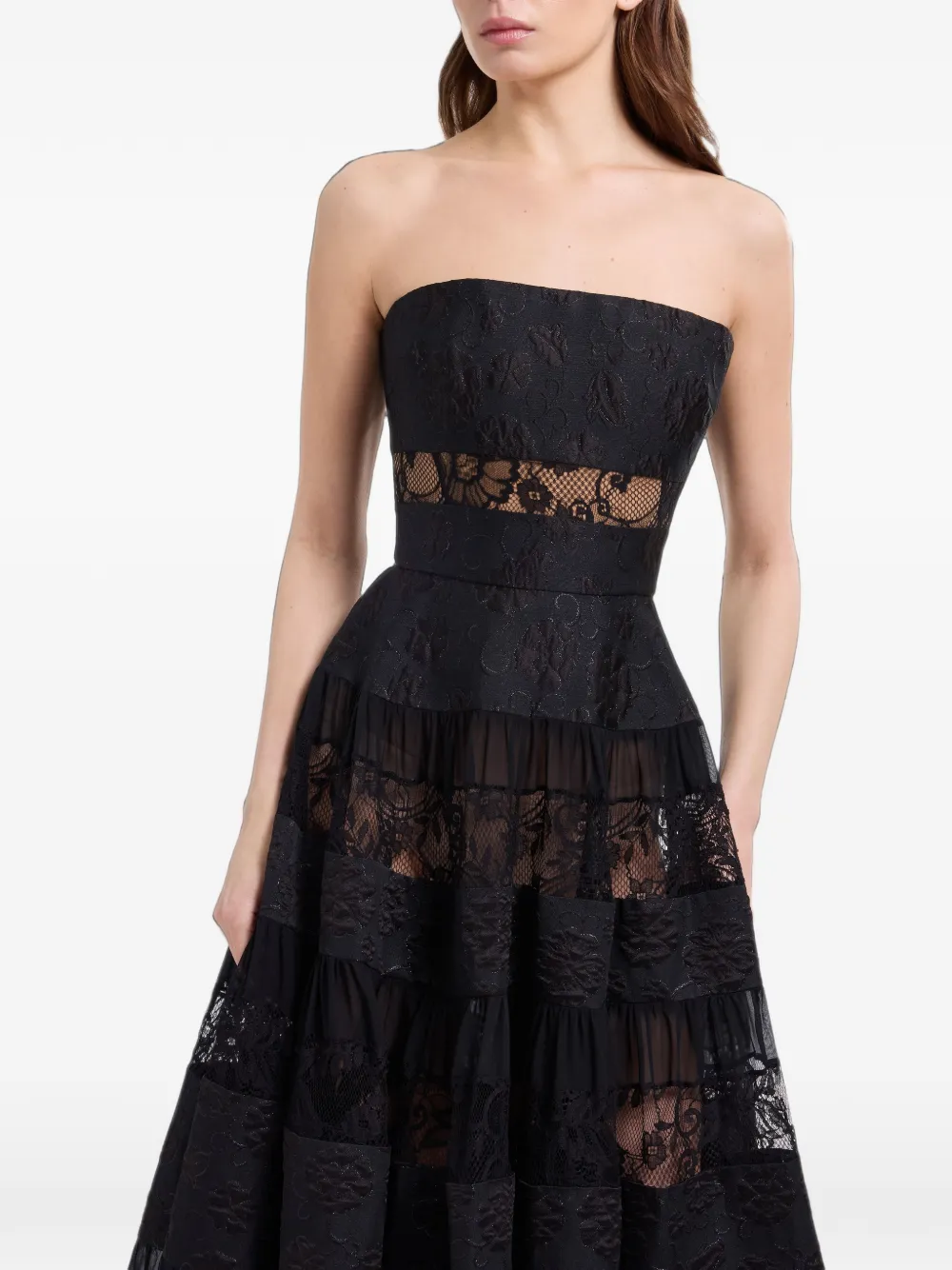 Elie Saab Maxi-jurk met vlakken van brokaatkant Zwart