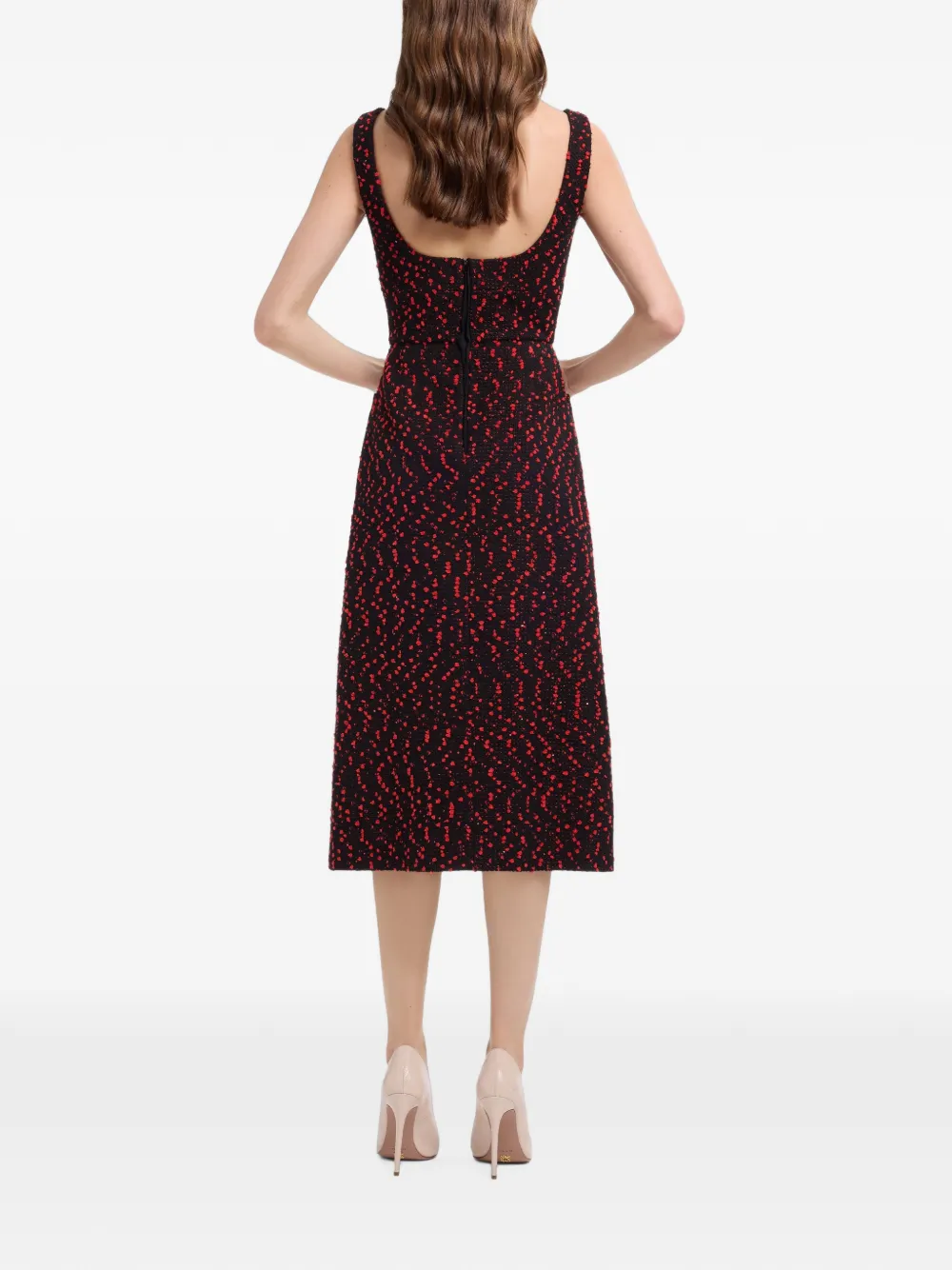 Elie Saab Gebreide tweed midi-jurk met knoopdetail Zwart
