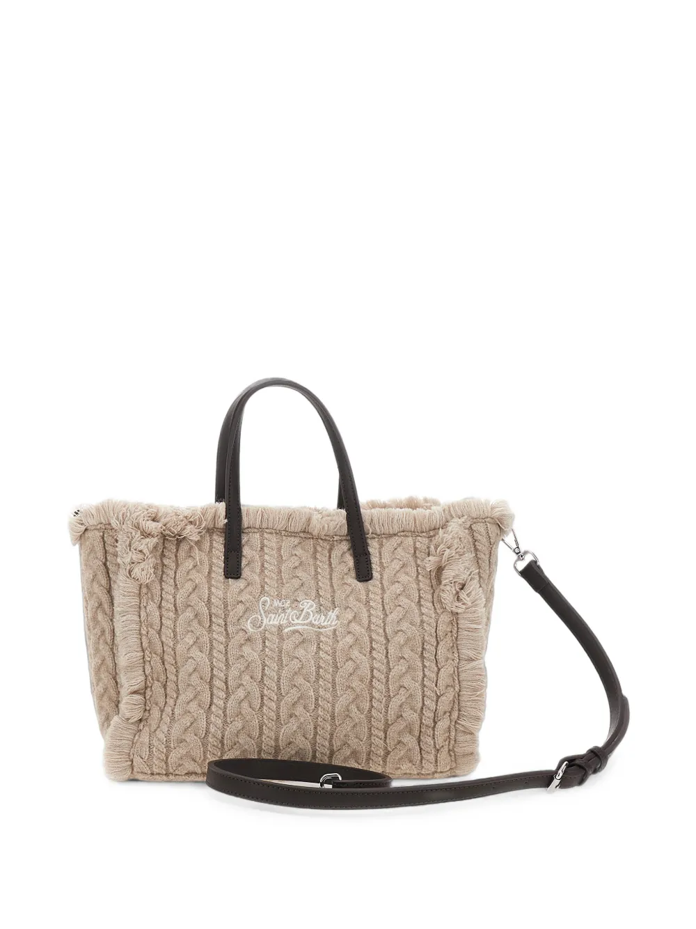 MC2 Saint Barth Kabelgebreide shopper met franje Beige