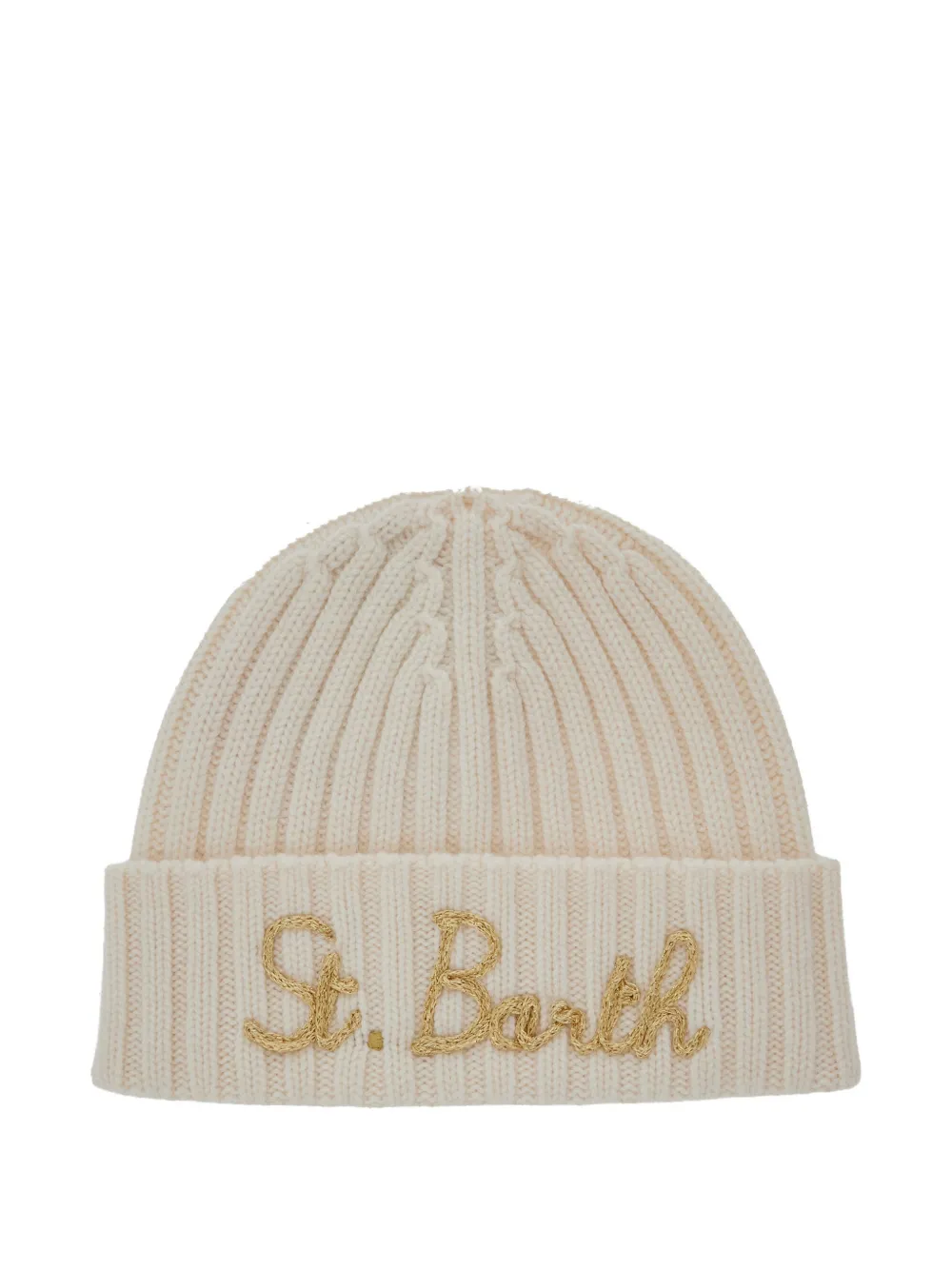 MC2 Saint Barth Kids Geribbelde muts met geborduurd logo Beige