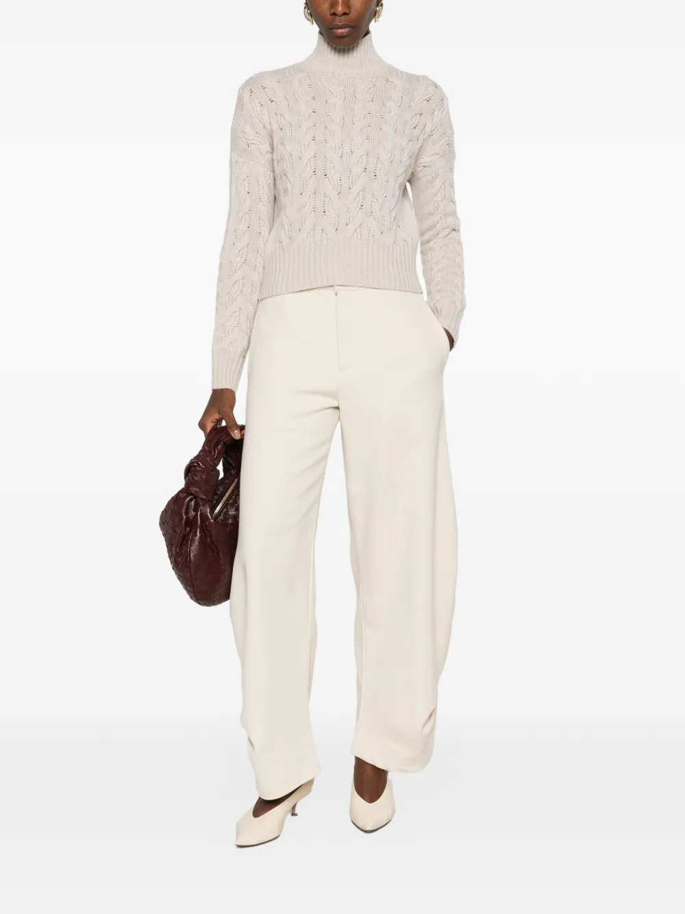 Max Mara Cosmo kabelgebreide trui met hoge hals Beige