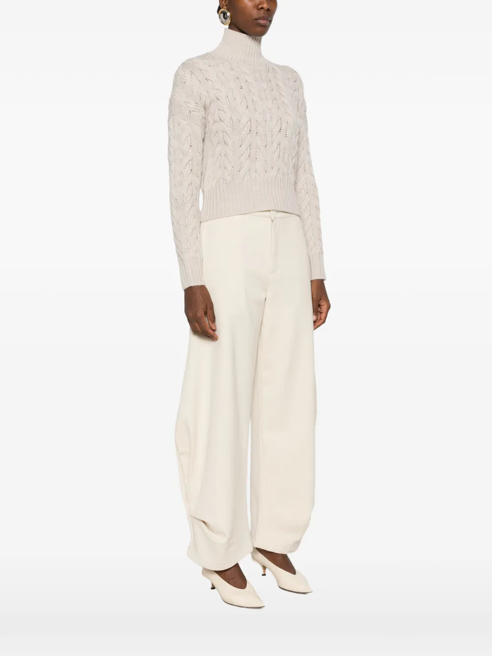 Max Mara Cosmo kabelgebreide trui met hoge hals Beige