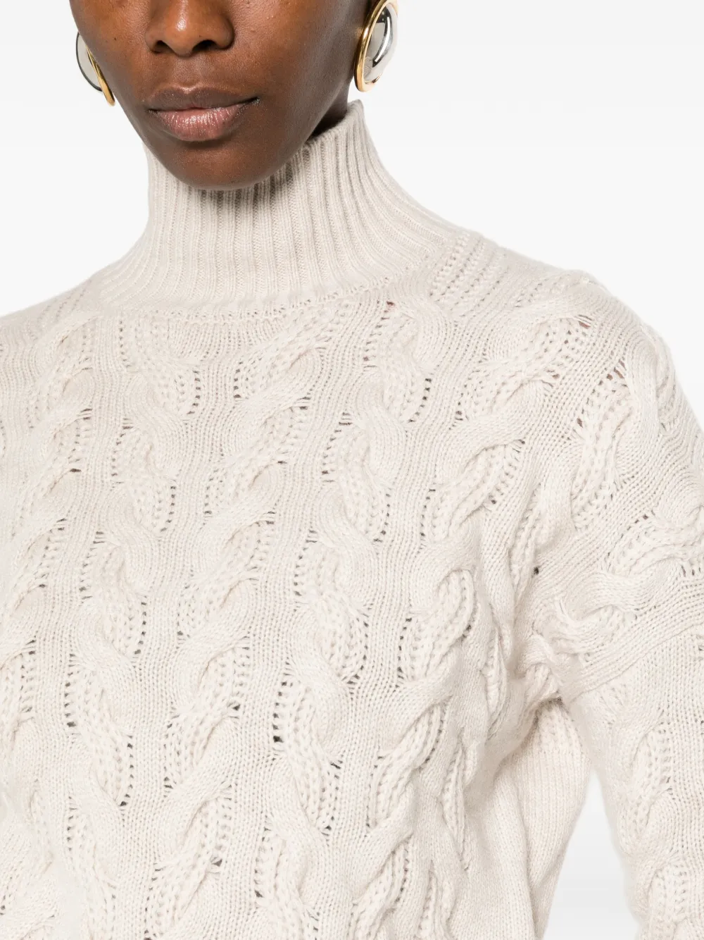 Max Mara Cosmo kabelgebreide trui met hoge hals Beige