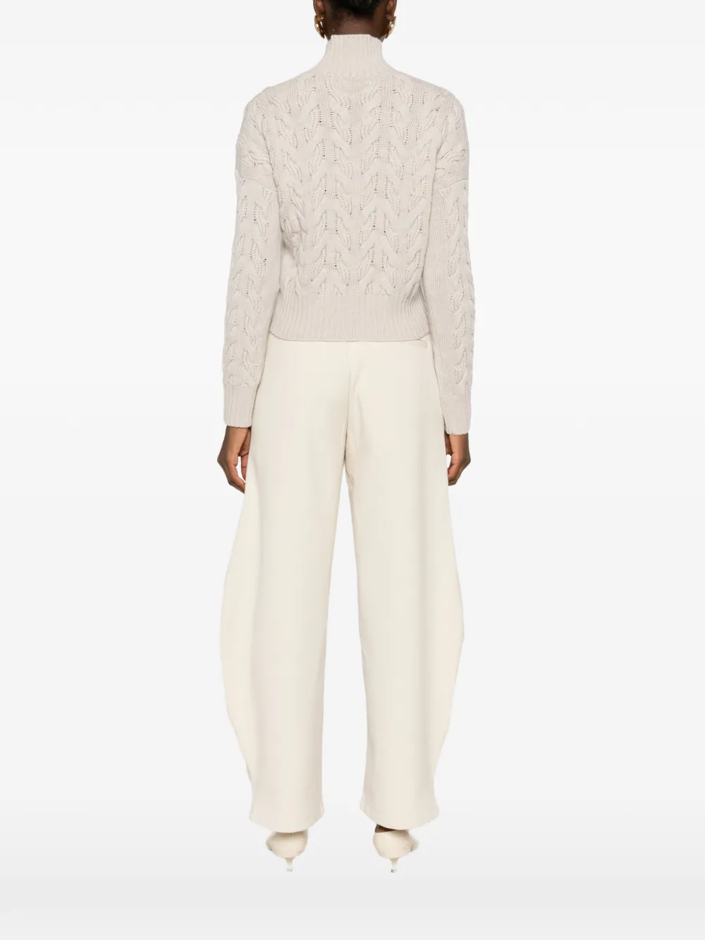 Max Mara Cosmo kabelgebreide trui met hoge hals Beige