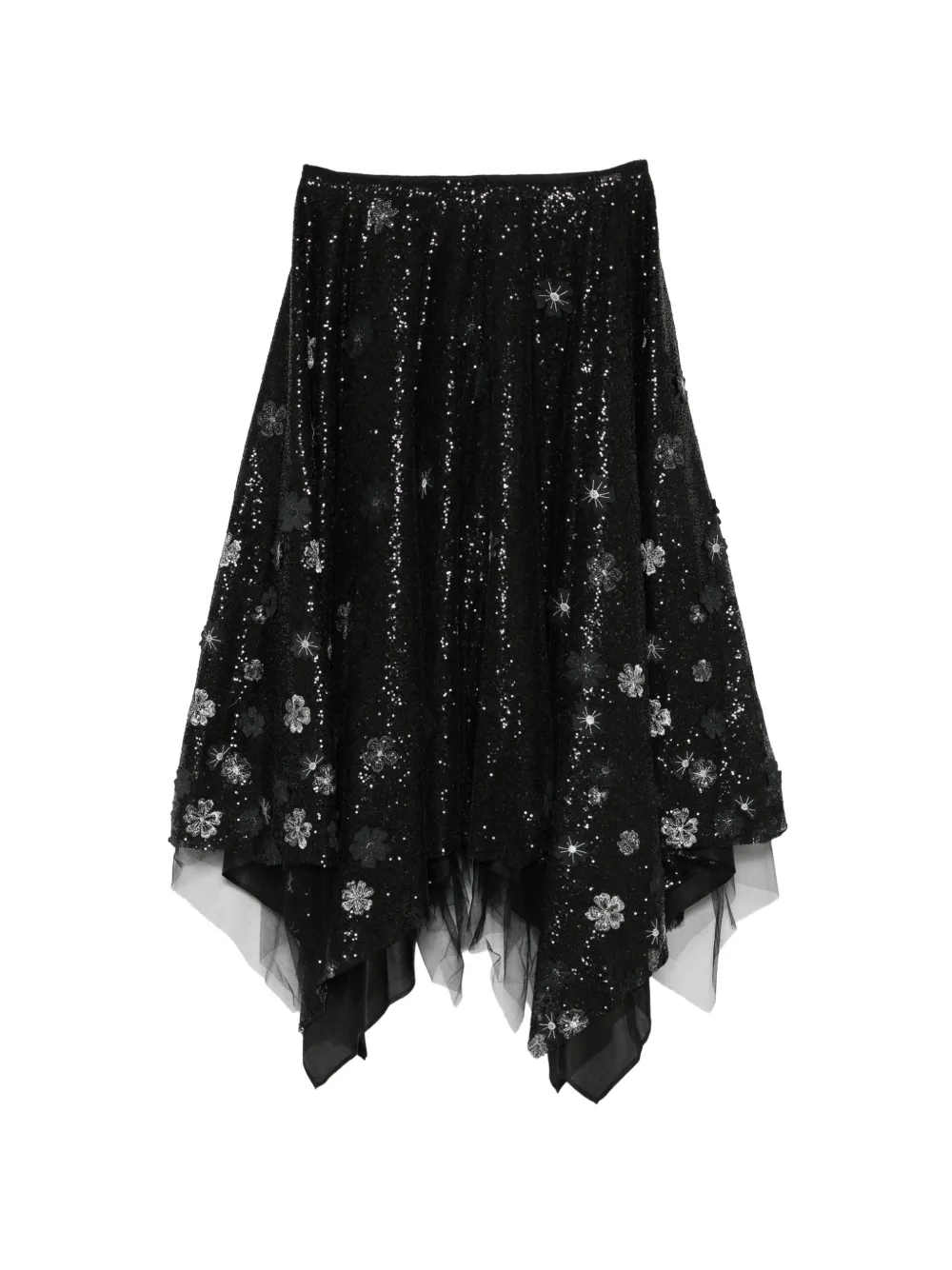 Marc Le Bihan sequin-embellished floral-appliqué skirt