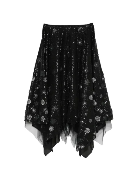Marc Le Bihan sequin-embellished floral-appliqué skirt