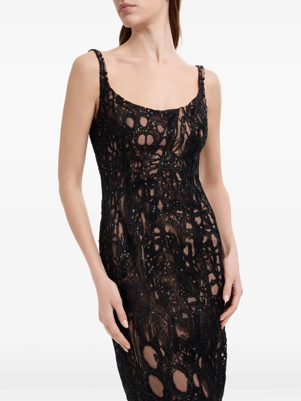 Elie Saab sequin-embroidered midi dress Zwart