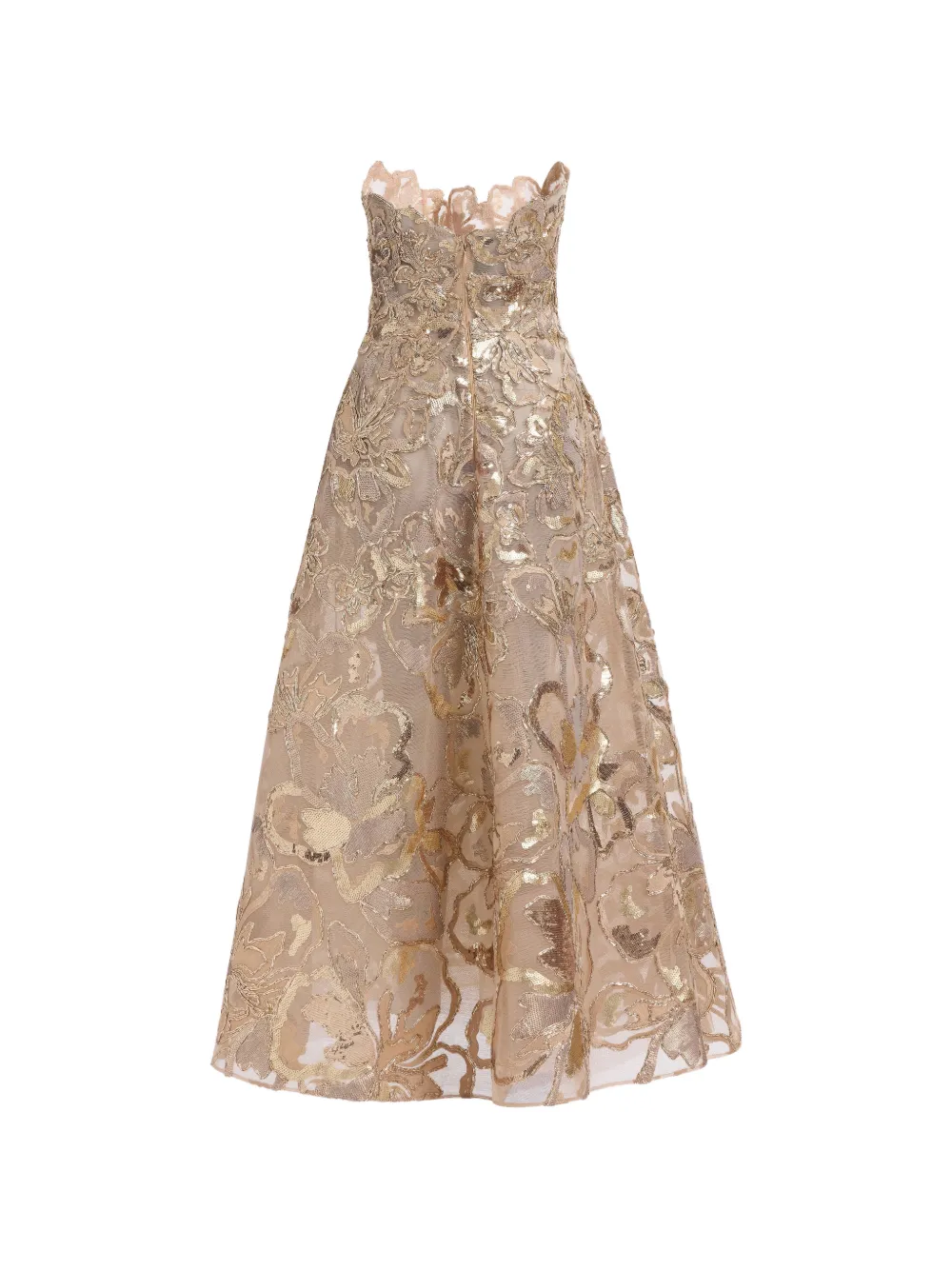 Elie Saab Midi-jurk met geborduurde pailletten en bloemenkant Beige