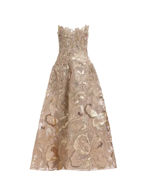 Elie Saab sequin-embroidered floral-lace midi dress