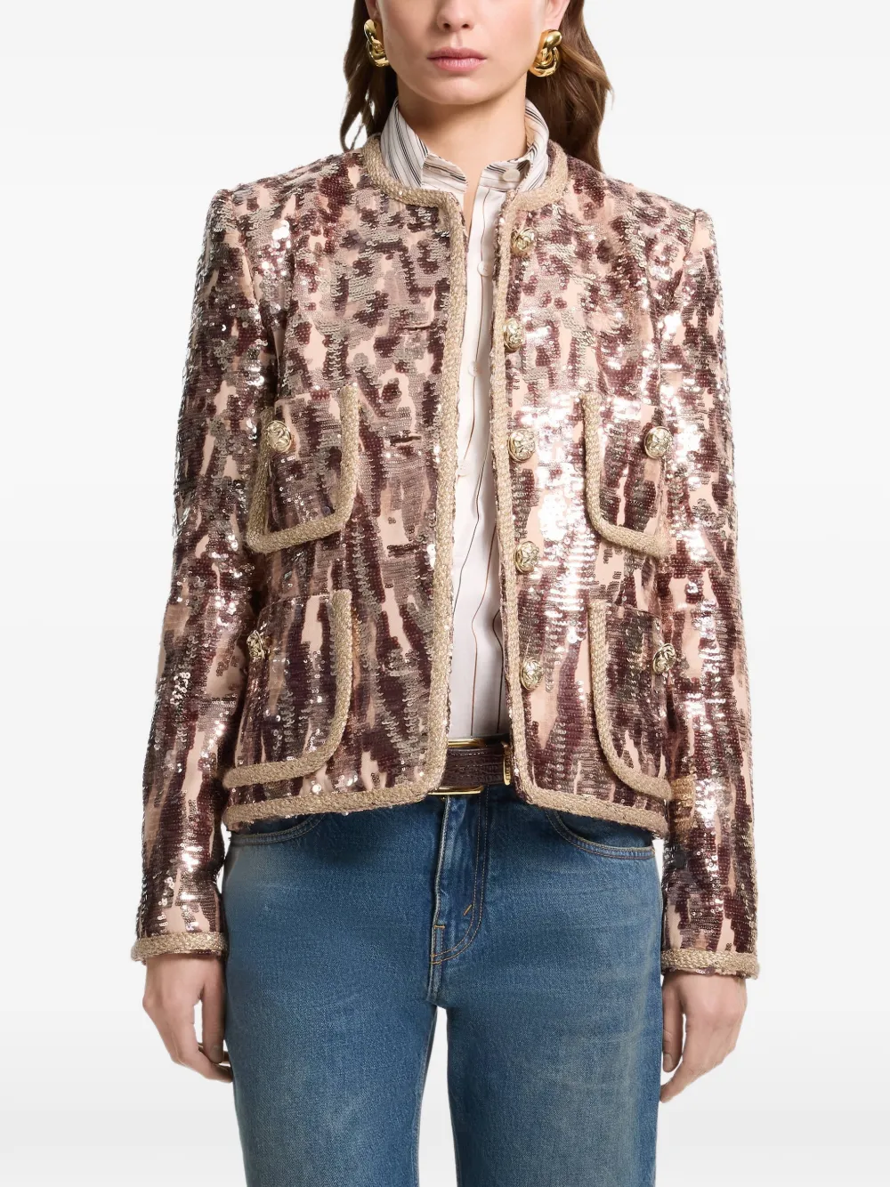 Elie Saab Tweed jack met geborduurde pailletten Beige