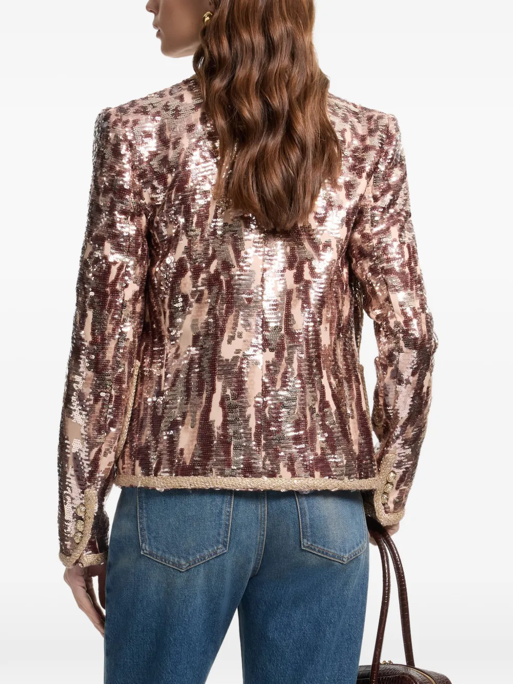 Elie Saab Tweed jack met geborduurde pailletten Beige
