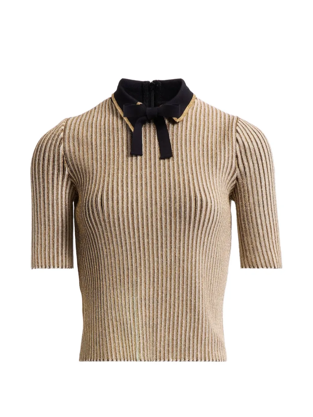 Elie Saab bow-detail ribbed-knit polo top - Oro