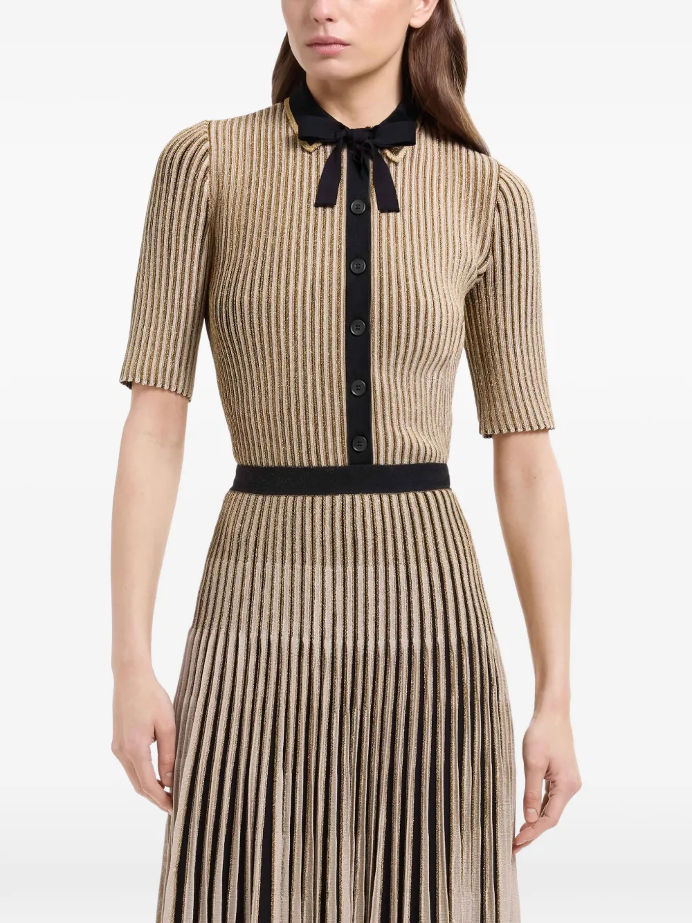 Elie Saab Ribgebreide polotop met strikdetail Goud