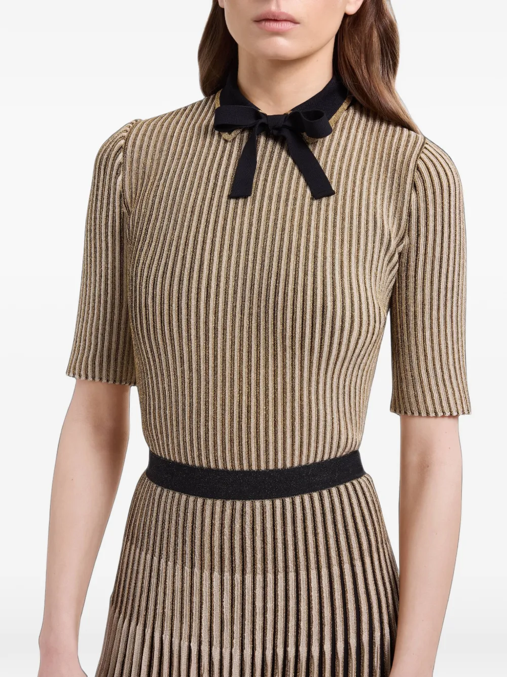 Elie Saab Ribgebreide polotop met strikdetail Goud