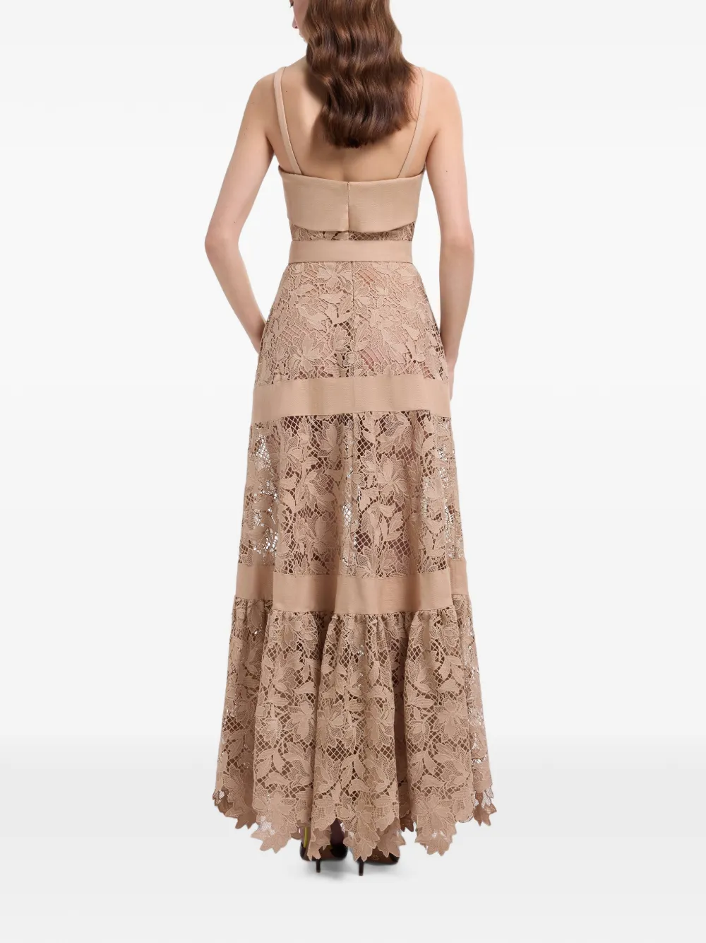 Elie Saab Macramé maxi-jurk met kant Beige