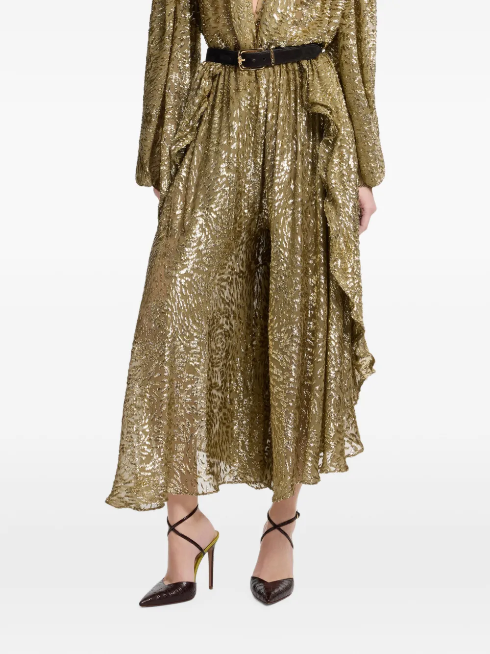 Elie Saab Ruffled Trousers in Gold, view 3